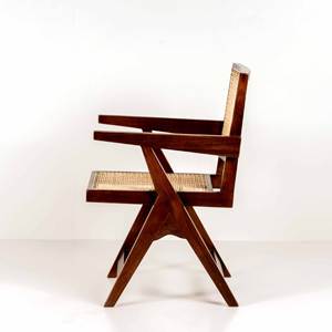 Fauteuil en bois massif style Pierre Jeanneret avec pieds en X et assise en rotin naturel pour salle à manger et bureau – Vente en gros - Product Image 3