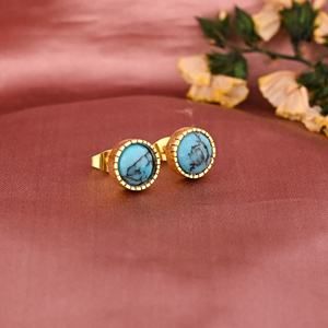 Natural Turquoise Gemstone <b>Stud</b> <b>Earrings</b> | Gold Plated 925 Sterling Silver - Product Image 2
