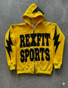 REXFIT SPORTS Sudadera con Capucha Amarilla Extra Grande Personalizada para Hombre, Ropa Bordada, Sudadera con Parche Bordado Estilo Urbano 2025 - Product Image 1