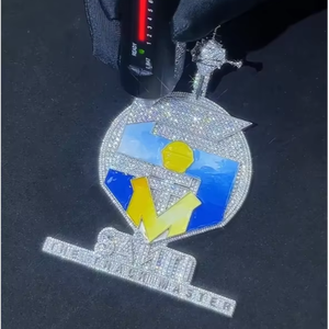 Colgante Personalizado con Nombre en Moissanita VVS, Pasa el Test de Diamantes, Estilo Hip Hop, Plata 925, Corte Redondo, Letra Inicial, Joyería Fina para Hombre - Product Image 1