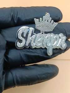 Pendentif Lettre Couronne en Argent Sterling 925 Plaqué Rhodium Moissanite Iced Out, Breloque Hip Hop, Cadeau Unisexe - Product Image 5