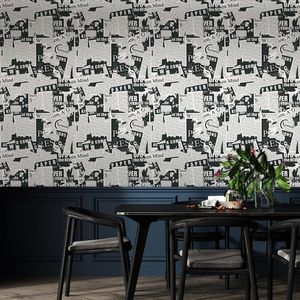 Papel Tapiz Moderno Autoadhesivo Blanco y Negro con Diseño de Periódico Vintage, Decoración de Pared Fácil de Aplicar - Product Image 3