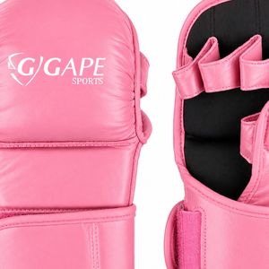 Custom MMA Sparring Gloves PU Leather Open Palm Training Fight Gloves Martial Arts Grappling Kick Boxing Daily Use <b>Light</b> Pink - Product Image 6