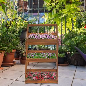 Scaffale Pieghevole a 3 Livelli in Legno di Acacia, Compatto per Interni/Esterni, per Piante e Oggetti Decorativi - Product Image 5