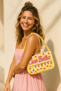 Bolso de Mano de Paja a Rayas Ciao Bella con Flores Rosas, Forma de Sobre, Correa Única, Bolso de Moda para Mujer - Product Image 6