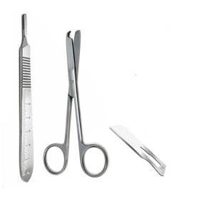 Tijeras de Sutura Premium de 4.5 Pulgadas con Mango de Bisturí y Hojas Quirúrgicas, Kit de Instrumentos Médicos Quirúrgicos de Acero Inoxidable - Product Image 2