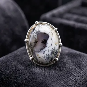 Dendrite Agate 925 Sterling <b>Silver</b> <b>Statement</b> <b>Ring</b> Natural Gemstone Handmade Boho Jewelry Women's Fashion Wholesale - Product Image 2