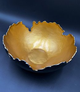 Bol décoratif en papier mâché métallique noir et or, pièce d'appoint moderne - Product Image 2