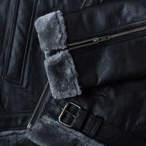 Chaqueta de Cuero para Hombre, Estilo Aviador, de Piel de Oveja Auténtica, Color Negro Jengibre, Chaqueta Bomber de Piel - Product Image 4