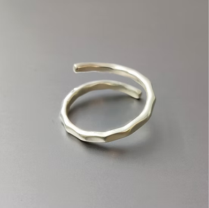 Minimalist <b>Adjustable</b> Open 925 <b>Sterling</b> <b>Silver</b> <b>Ring</b> Textured Hammered Band Elegant Unisex Jewelry Daily Wear - Product Image 3