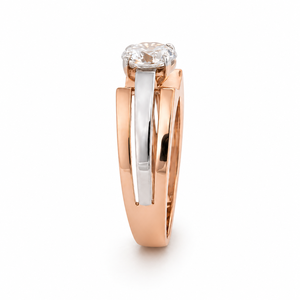18K Rose Gold <b>Mens</b> Diamond Solitaire <b>Ring</b> Round Cut Two Tone Band Modern Geometric Design Luxury Fine Jewelry Wedding Party - Product Image 4