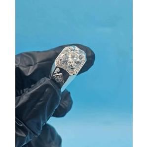 Anillo de Compromiso con Halo de Moissanita, Corte Redondo de 2 Quilates, Plata 925, Chapado en Oro Blanco, Estilo Hip Hop, Joyería de Lujo - Product Image 1
