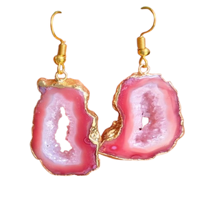 Pendientes de latón con drusa rosa, con acabado plateado realista, grabados con piedras de cristal talladas, estilo mascota, para coleccionables de arte - Product Image 4