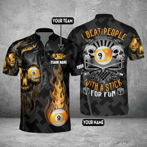 Camisa de Billar Personalizada para Hombre con Logotipo en el Frente, 100% Poliéster, Tela de Lona Transpirable, Manga Corta, Estilo Casual - Product Image 3