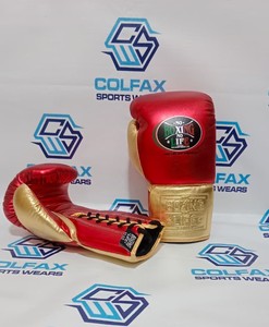 Gants de boxe professionnels en cuir véritable, neufs, légers, à doigts entiers, avec lacets personnalisés, pour l'entraînement au kickboxing - Product Image 1