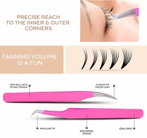 Ensemble de pinces à cils en acier inoxydable rose avec étui, outil de beauté multifonctionnel pour extensions de cils - Product Image 2