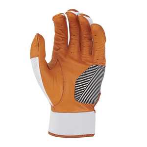 <b>White</b> Brown Leather Full Finger Baseball Batting Gloves Pitcher Right Hand Hook and Loop Closure Non Slip Adults All Seasons - Product Image 2