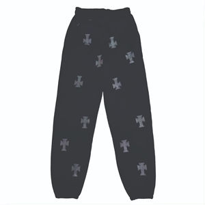 Survêtement unisexe noir à capuche, manches longues, coupe ample, tenue décontractée avec motif brodé en croix, tenue d'automne en coton - Product Image 2