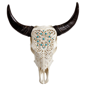 Artful Buffalo <b>Bull</b> & Ram <b>Skull</b> Hand-Carved with Majestic Horns for Modern Cultural Wall Art and Stand Display - Product Image 5