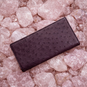 Portefeuille long en cuir d'autruche véritable de luxe de la marque Luxali, portefeuille long pour femme en peau d'autruche, taille 19,5x9,5 cm - Product Image 5