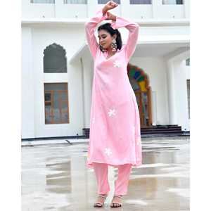 Conjunto de Kurta de Manga Larga Transpirable Color Durazno para Mujer, Talla XS - Product Image 6