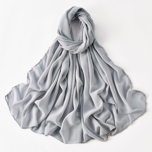 Voile en mousseline à chaîne, couleur unie, simple, pour femme, accessoire de mode musulmane, très populaire et en vogue - Product Image 3