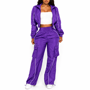 Conjunto Deportivo Cortavientos para Mujer, Pantalones Cargo y Chaqueta con Cierre, 2 Piezas, Nailon, OEM Personalizado - Product Image 6