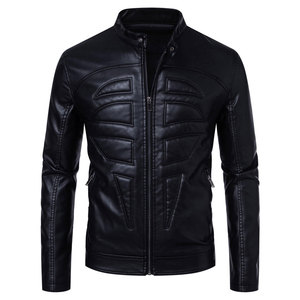 Blouson moto en cuir véritable brun tanné pour homme, doublure en sherpa, fermeture éclair, col rabattable, logo sur le devant, coupe-vent, vêtements d'hiver - Product Image 3