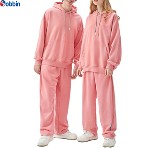 Conjunto Deportivo Personalizado para Mujer, Sudadera con Capucha Rosa de 2 Piezas, Pantalones Casuales Unisex, Color Sólido, Manga Larga, 100% Algodón - Product Image 1