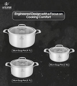 Juego de Ollas de Acero Inoxidable 18/10 de Alta Gama, 6 Piezas, Cuerpo Resistente, Asas de Acero Inoxidable Sólido, Tapas de Vidrio, Apto para Inducción - Product Image 2