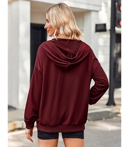Nouveau design – Sweat à capuche zippé décontracté pour femme, 100 % coton, manches longues, col rond, épaules tombantes, couleur unie, confortable – Meilleur prix - Product Image 3