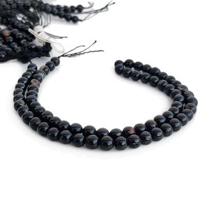 Perles rondes lisses en onyx noir naturel pour la fabrication de bijoux, pierres brutes en vrac, taille de perçage - Product Image 1