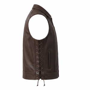 Gilet de motard en cuir véritable pour homme avec fermeture éclair et lacets latéraux pour l'hiver - Product Image 3