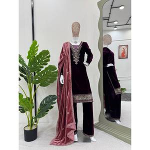 Party Wear Ensemble de costume XL avec fil et travail de séquence - Product Image 2