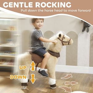 Cavallo a dondolo in peluche marrone con ruote per bambini di 3-5 anni, giocattolo attivo per il gioco - Product Image 5