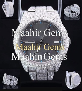 Montre VS Moissanite pour homme, style hip-hop, luxe, cadran en diamant argenté, résistance à l'eau 10 bars, acier inoxydable, moissanite - Product Image 1