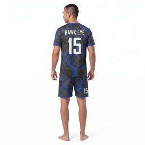 ชุดฝึกซ้อมฟุตบอลคุณภาพสูงสำหรับผู้ชาย เสื้อและกางเกงขาสั้นสำหรับผู้ใหญ่ ผลิตจากโพลีเอสเตอร์ 100% ชุดกีฬาแบบสั่งทำพิเศษด้วยเทคนิค Sublimation - Product Image 5