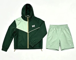 <b>Men's</b> Winter Hooded Casual Plus Size Lightweight Anti-Bacterial Anti-UV Breathable 100% Nylon Solid Tracksuit Jacket <b>Shorts</b> - Product Image 1