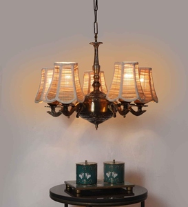 Wholesale Antique Brass Shaded Chandelier Bulk Vintage Cane Shade Pendant Light Factory Price <b>Retro</b> Classic Hanging Lamp - Product Image 3
