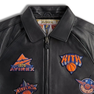 Kith x Avirex New York <b>Leather</b> Bomber <b>Jacket</b> Multi-Patch New York Knicks Wholesale premium genuine top-grain cowhide <b>leather</b> - Product Image 4