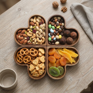 ถาดไม้แบ่งช่องใส่เครื่องปรุง 4 ช่อง รูปหัวใจ ถาดเสิร์ฟแบบยั่งยืนสำหรับถั่วและผลไม้อบแห้ง สุดหรู - Product Image 3