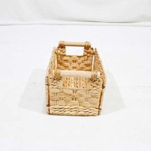 Panier de rangement pliable en jacinthe d'eau et fer, nouveau design, avec poignées en bois - Product Image 2