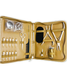 Kit d'outils professionnels marron pour extensions capillaires avec perles, pinces, outils de séparation en boucle, et pinces de pose et de retrait pour extensions de cheveux naturels - Product Image 2