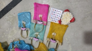 Rajasthani Silk Organza Potli Bags with <b>Gota</b> Patti Lace Lotus Motif & Pearl Tassels Traditional Ethnic Batwa Purses for Weddings - Product Image 2