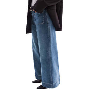 Pantalones vaqueros acampanados de mujer vintage de verano, de cintura alta, elásticos, con abertura, de mezclilla, con parte delantera plana y pierna ancha, estilo streetwear - Product Image 1