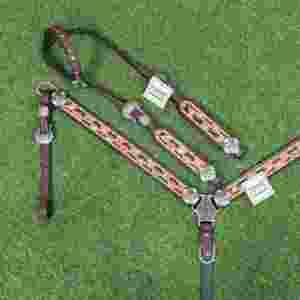 Ensemble de têtière et de collier de poitrail en cuir Western, avec gravure florale peinte à la main, équipement équestre en cuir argentin (pour cheval entier) - Product Image 2
