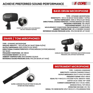 Kit de Micrófonos de Batería de 5 Núcleos, 7 Piezas, Micrófonos de Batería Totalmente Metálicos, Tom/Snare y Platillos, Juego de Micrófonos con Cable para Instrumentos de Percusión - Product Image 6