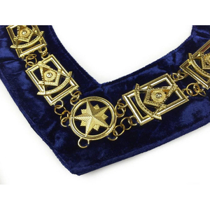 Collier de Collège Maçonnique en Chaîne Métallique Ronde, Or, avec Fond Bleu, Tissu de Haute Qualité - Product Image 3