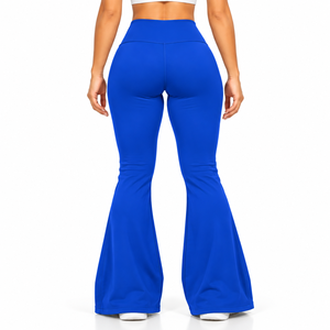 Women Blue <b>High</b> <b>Waisted</b> <b>Flare</b> <b>Leggings</b> Solid Full Length Yoga Pants Gym Workout Activewear Tights - Product Image 2