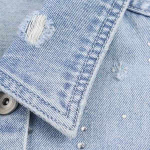 Women New Fashion Short Denim with <b>Rhinestone</b> <b>Jacket</b> Coat Vintage Long Sleeve Female Outerwear Chic Overshirt - Product Image 3
